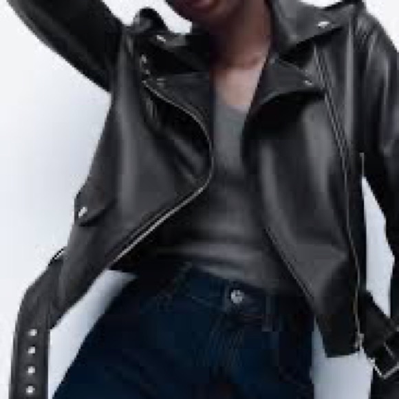 Zara Faux Leather Biker Jacket Size Large - Picture 6 of 6